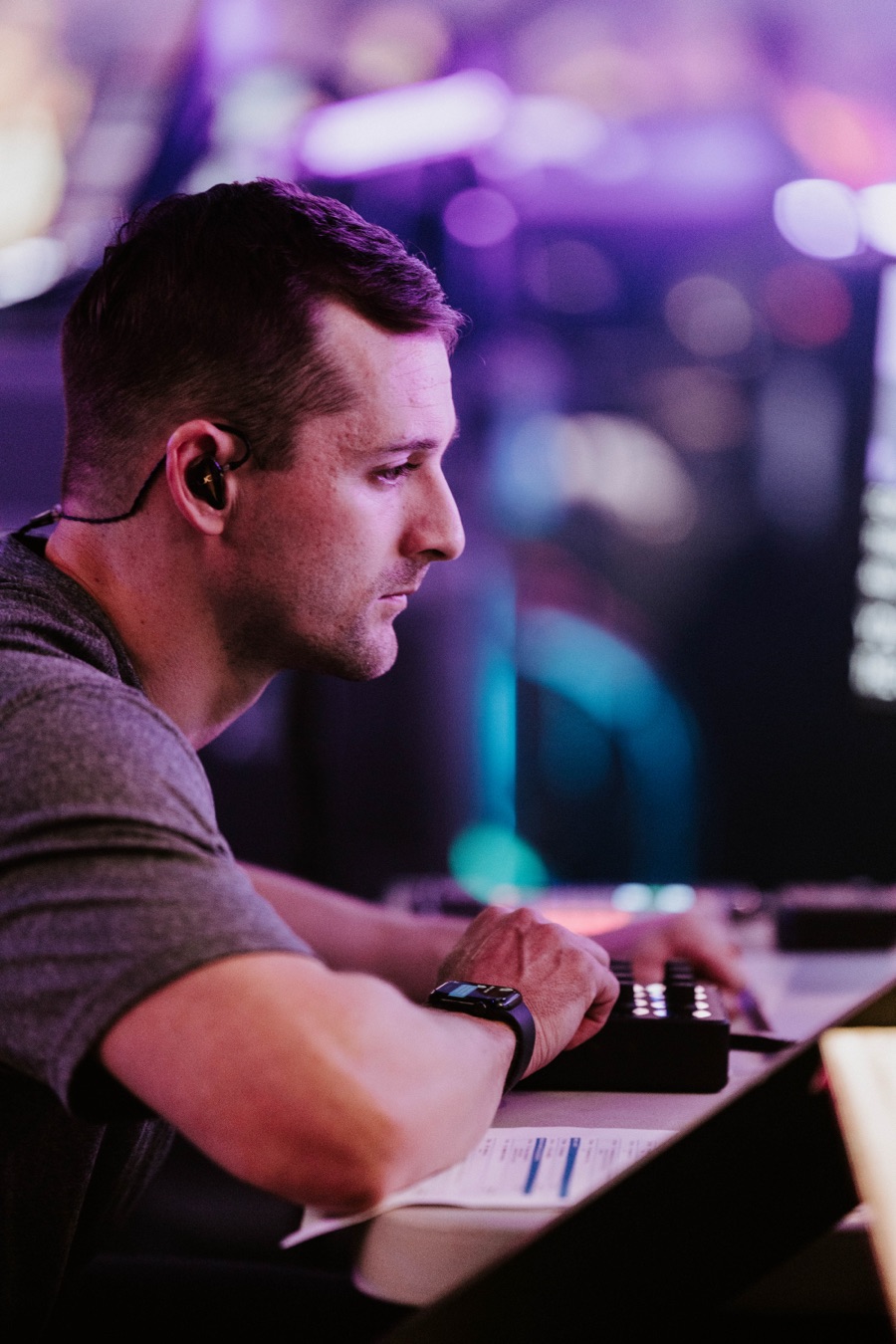 Tyler Wester working at a mixing desk